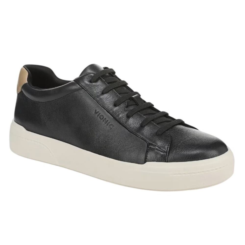 Vionic Mens Colbie Sneakers US 12 EU 45 Black Leather NWOB